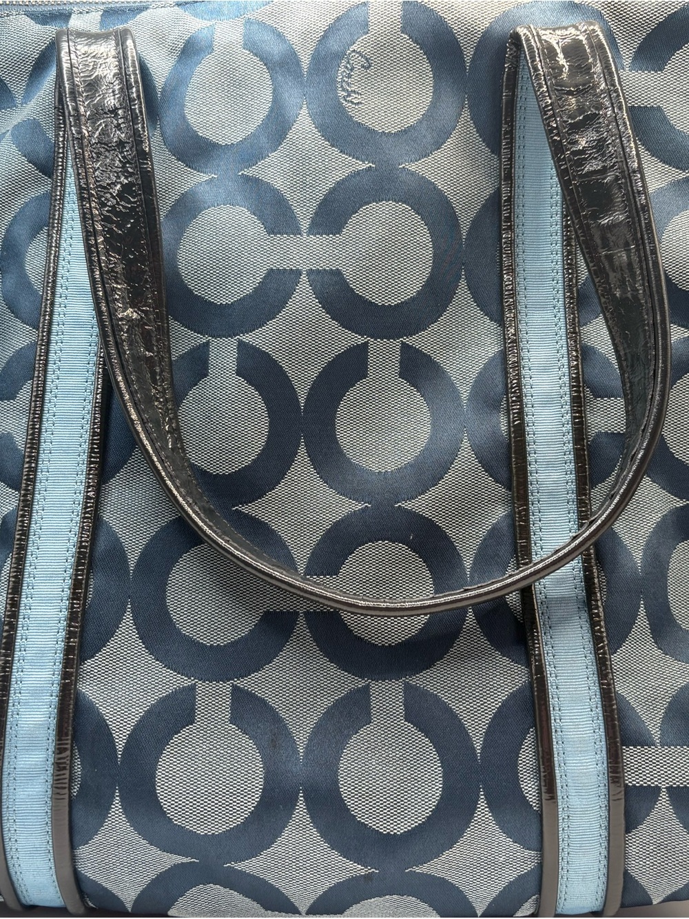 Coach Poppy Glam Tote Blue Op Art Signature Shoulder Bag Y2K - Picture 3 of 14